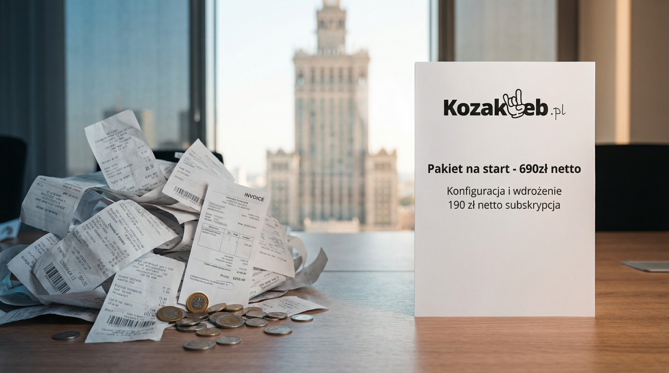 Pojedynczy klocek Jenga podtrzymujący wielką konstrukcję, obrazujący ryzyko oparcia biznesu na jednym freelancerze