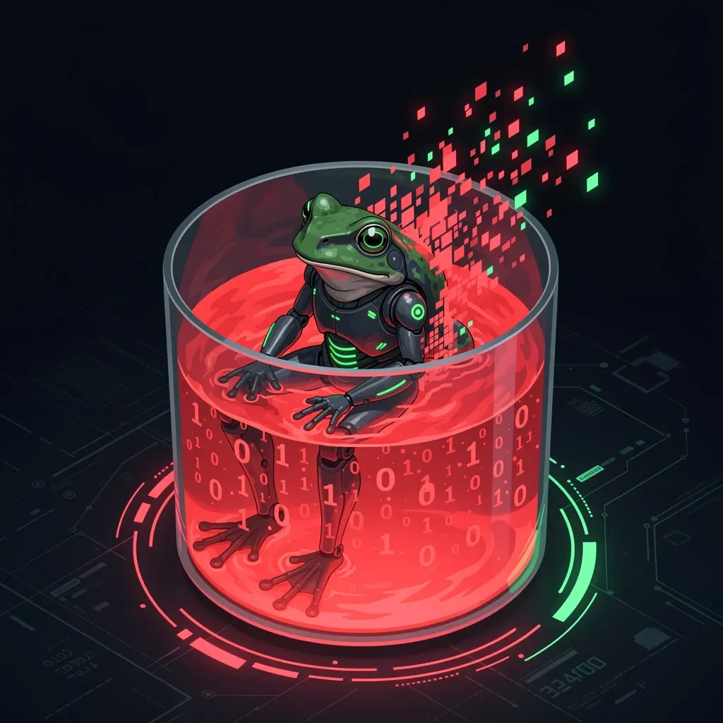 Ilustracja metafory gotującej się żaby w kontekście powolnego upadku strony internetowej