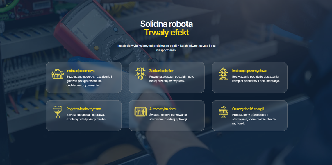 Pasek statystyk na stronie www pokazujący lata doświadczenia i liczbę zadowolonych klientów